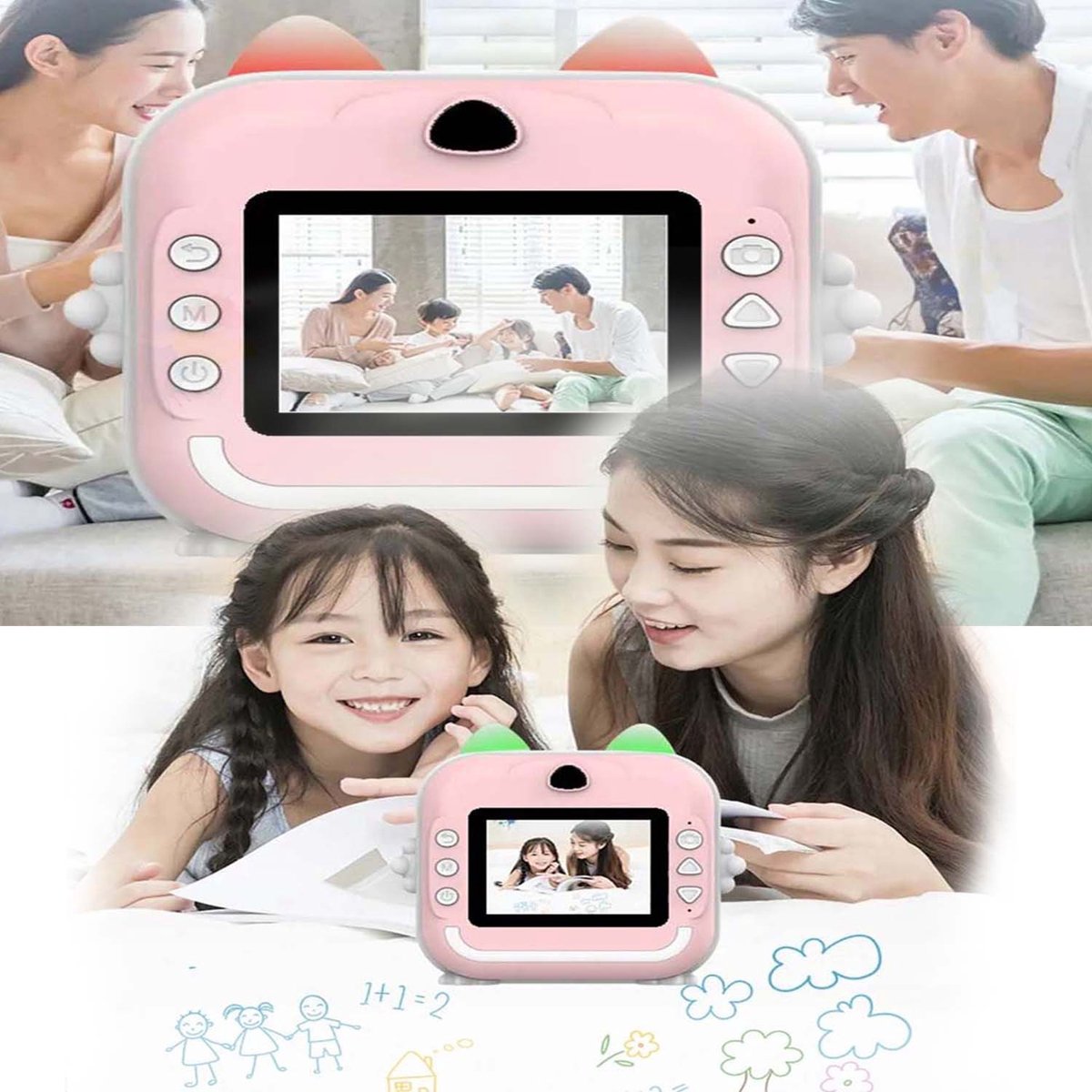 Kindercamera Met Directe Afdrukfunctie, Mini-Camera Met Thermische Print, 1080p Digitale Camera, Inktloos Printen.
