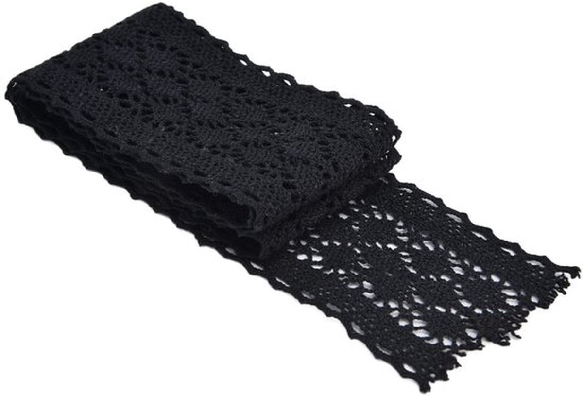 - Kant Lint - Borduurwerk Decoratie - Zwart - 10 Yard - Perfect voor Naaien en DIY - Geschikt voor Bruiloft en Verjaardag