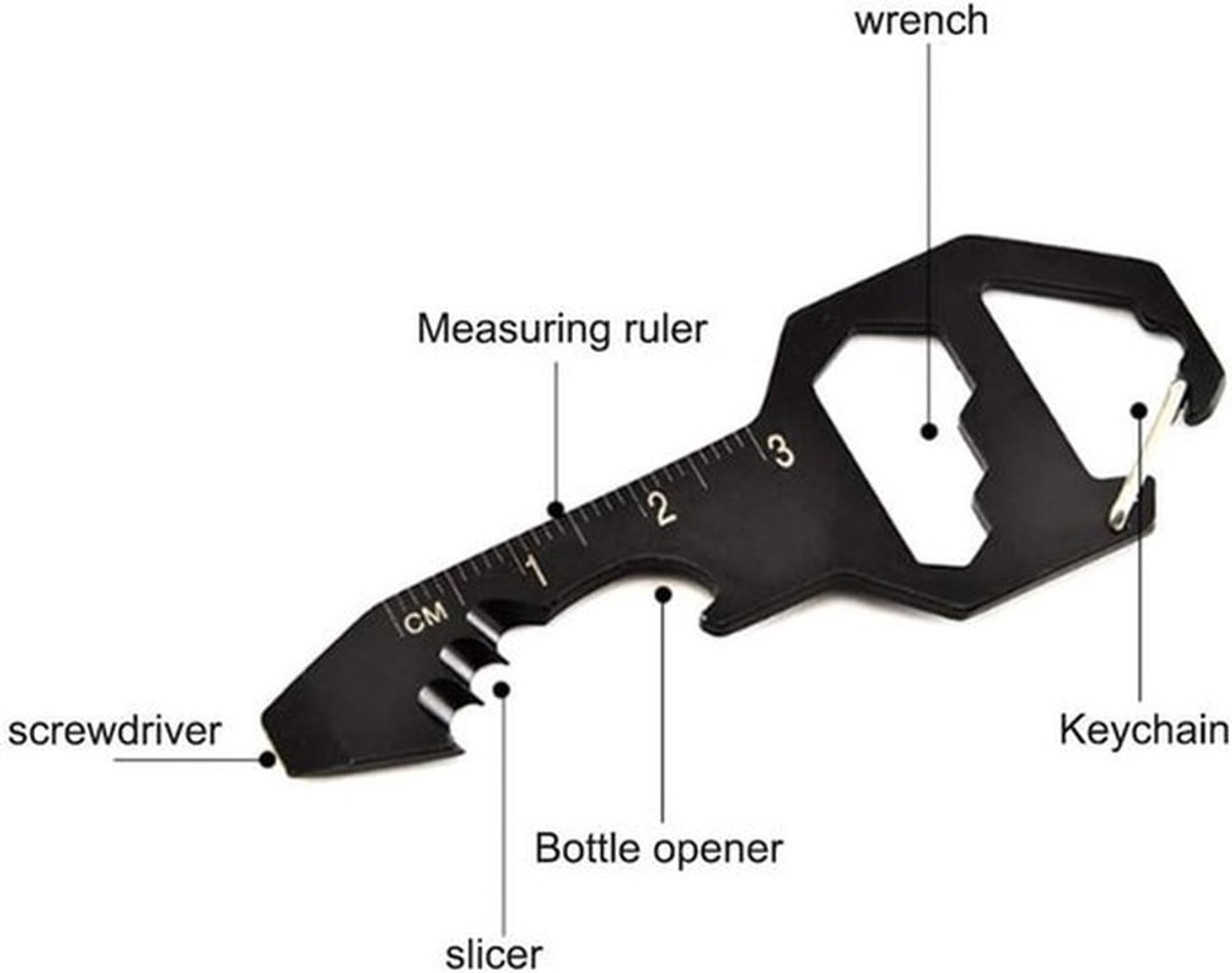 2-delige sleutelhangerset met flesopener en multitool, 6 gereedschappen in één [flesopener, moersleutel, schroevendraaier, meetlat, draadknipper] Universeel draagbaar gereedschap voor dagelijks gebruik, voor in je zak of rugzak.