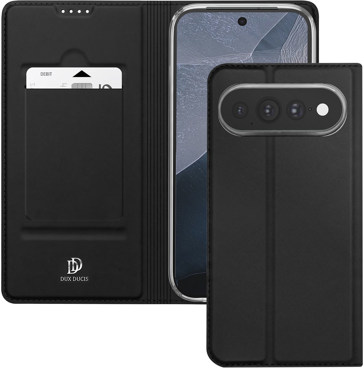 Dux Ducis, Hoesje Google Pixel 11 Pro XL Soft-touch met Standaard en Pasjeshouder, Zwart