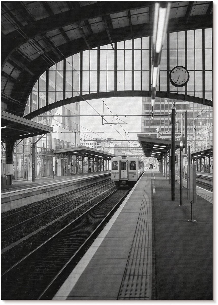 Tulup Polycanvas Poster - Stadsstation, Fotografie - A4 - Zwart-wit Design - Rechthoek - Muurdecoratie - Woonkamer, Slaapkamer, Kantoor - Modern
