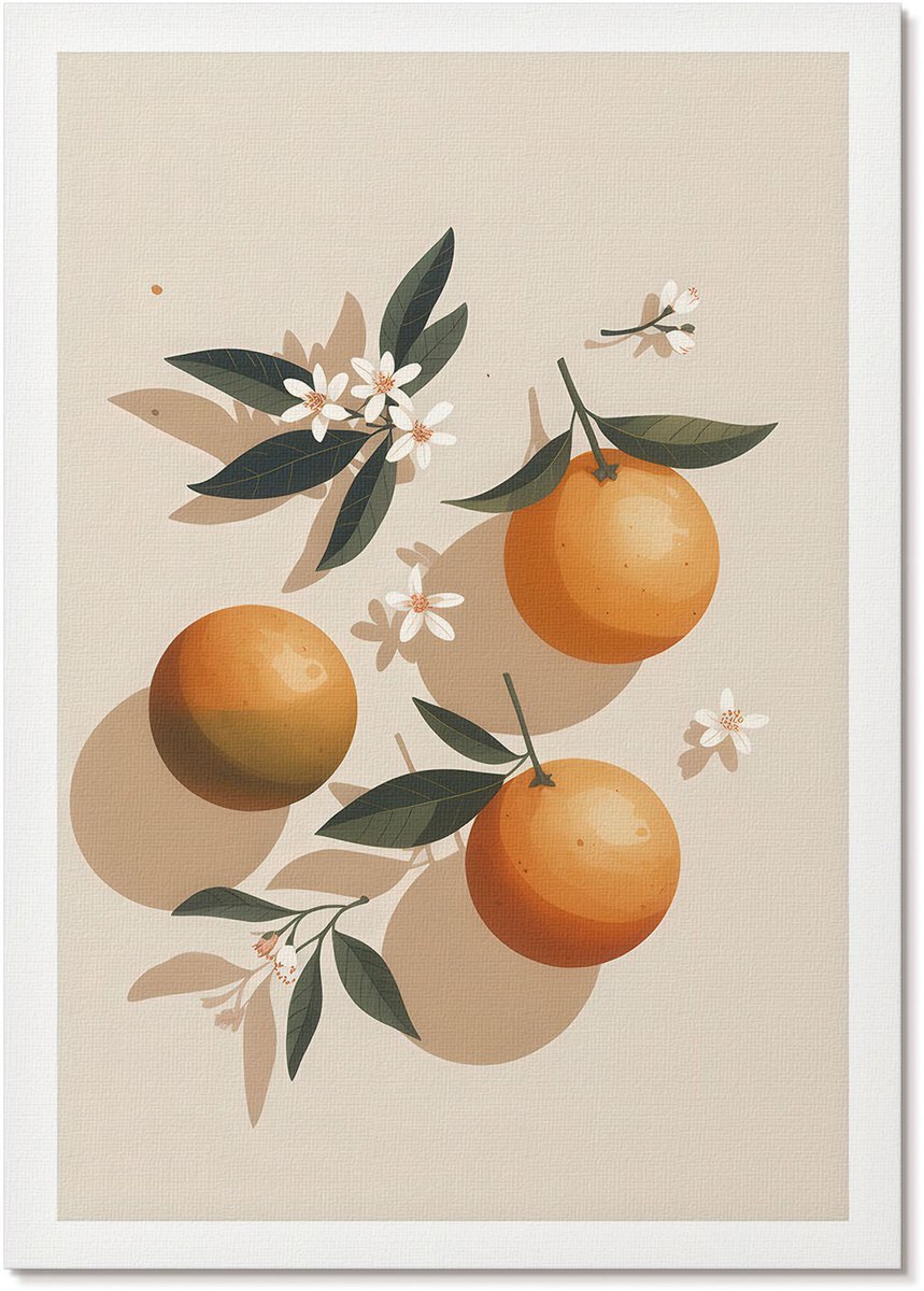 Tulup Polycanvas Wandposter - Illustratie Van Sinaasappels, Illustratie - A4 - Beige Poster - Rechthoek - Interieurdecoratie - Woonkamer, Slaapkamer, Kantoor - Modern