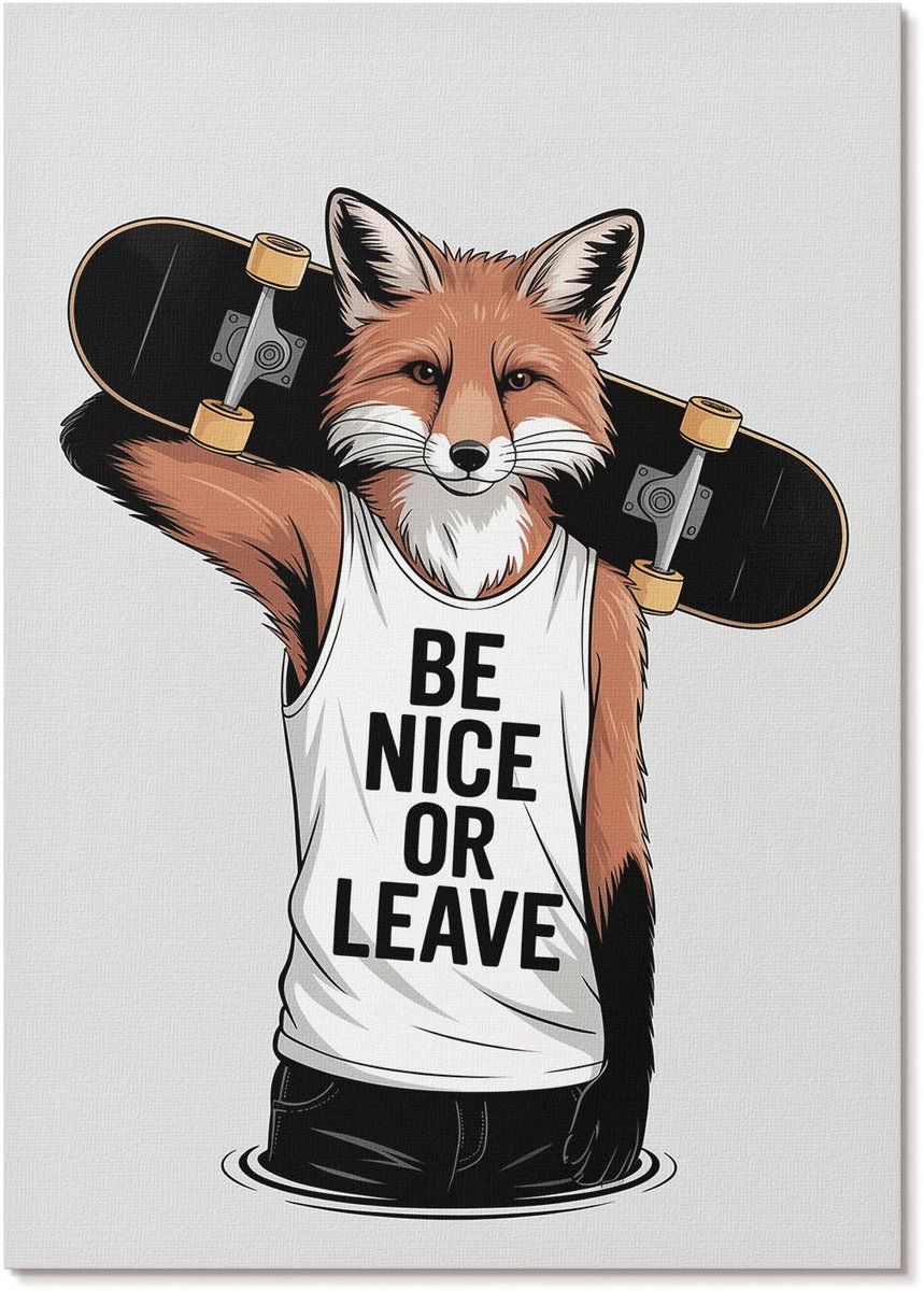 Tulup Polycanvas Wandposter - Vos Met Een Skateboard, Illustratie - A4 - Oranje Motief - Rechthoek - Interieurdecoratie - Woonkamer, Slaapkamer, Kantoor - Popcultuur