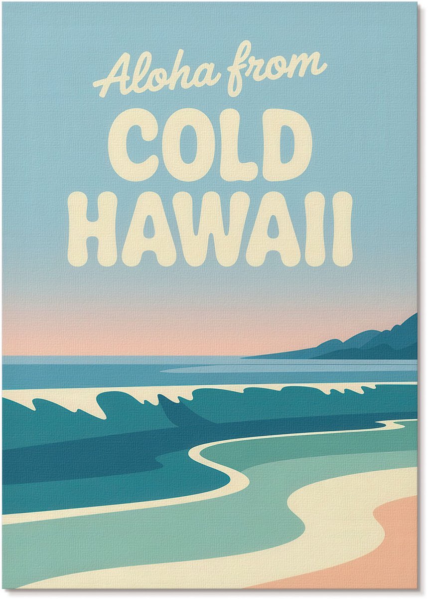 Tulup Polycanvas Wandposter - Koud Hawaï, Illustratie - A4 - Blauw Patroon - Rechthoek - Interieurdecoratie - Woonkamer, Slaapkamer, Kantoor - Retro