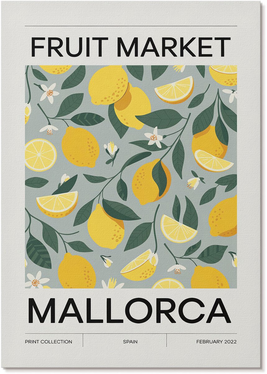 Tulup Polycanvas Poster - Citroenpatroon, Illustratie - A4 - Geel Design - Rechthoek - Wandkunst - Woonkamer, Slaapkamer, Kantoor - Boho