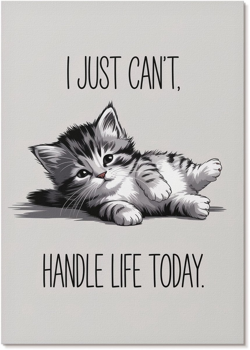 Tulup Canvas Poster Polycanvas - Schattig Katje, Illustratie - A4 - Grijs Patroon - Rechthoek - Kunstposter - Woonkamer, Slaapkamer, Kantoor - Humoristisch