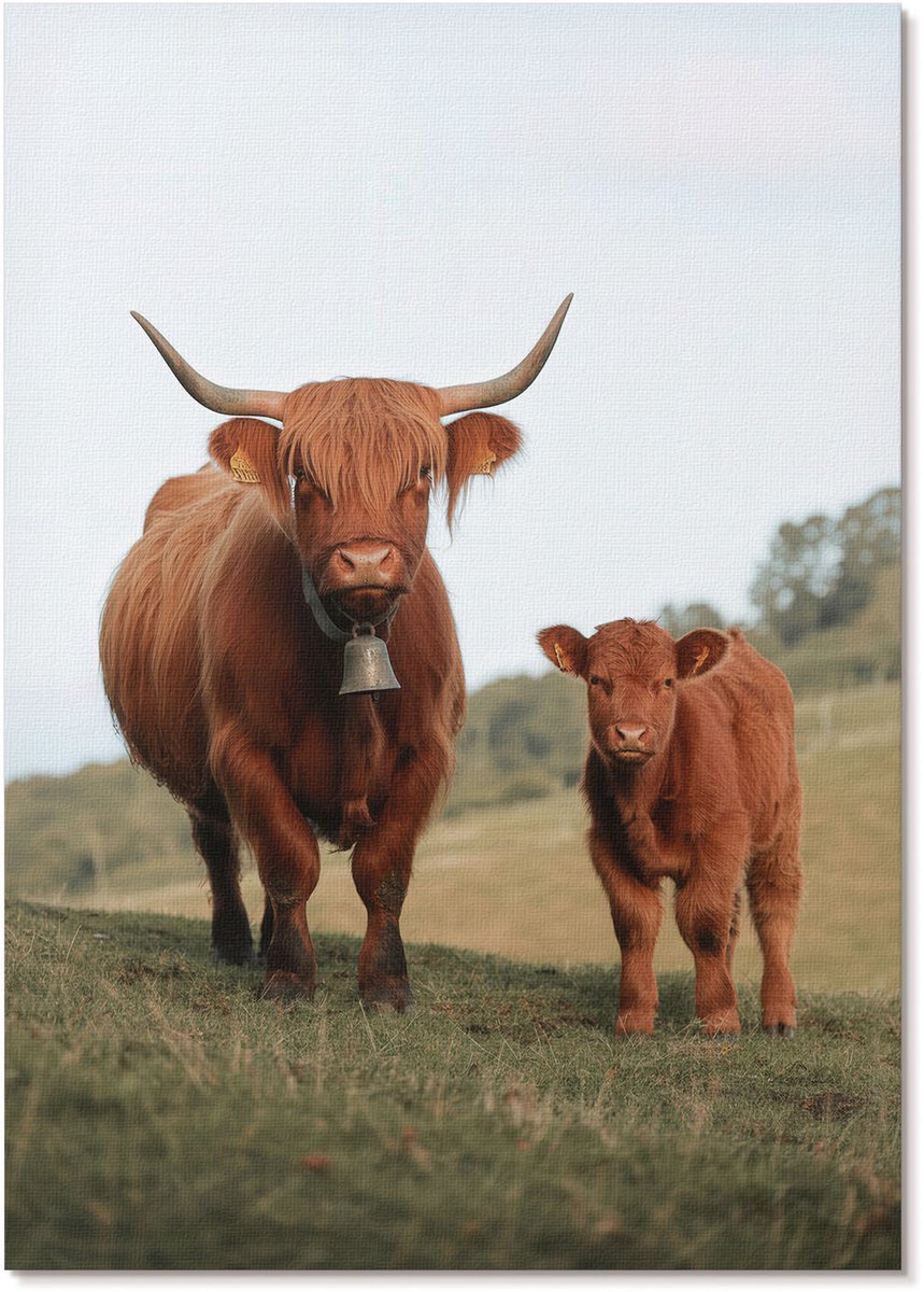 Tulup Polycanvas Wandposter - Stier En Kalf, Fotografie - A4 - Groen Kunst - Rechthoek - Canvasposter - Woonkamer, Slaapkamer, Kantoor - Rustiek