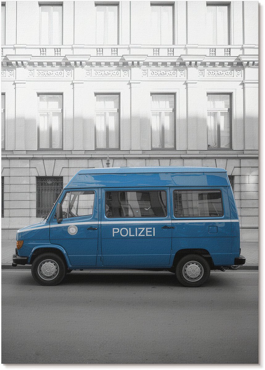 Tulup Canvas Poster Polycanvas - Politieauto, Fotografie - A4 - Blauw Poster - Rechthoek - Muurdecoratie - Woonkamer, Slaapkamer, Kantoor - Modern