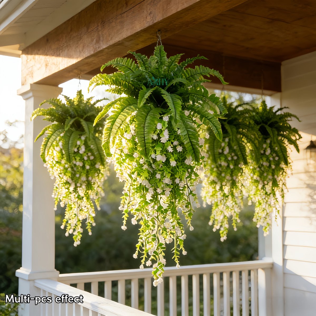 Kunstmatige Hangplanten – Groene Kunstbladeren – Hangende Plantendecoratie voor Woonkamer, Slaapkamer, Kantoor & Balkon – Mix van Bladvormen – Onderhoudsarm – Groen – 3 Stuks