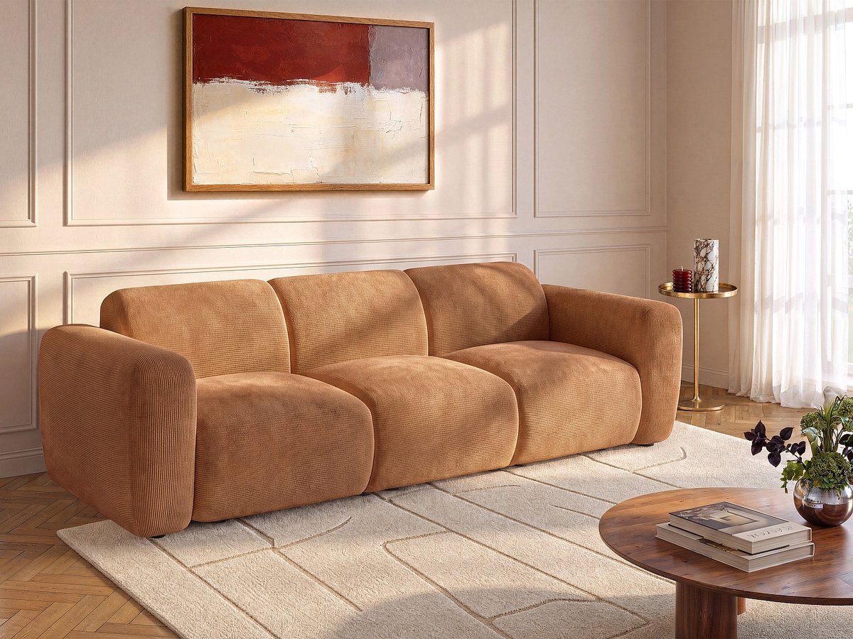 Vente-unique Modulaire zitbank 4 plaatsen in terracotta fijn ribfluweel van Maison Céphy POGNI