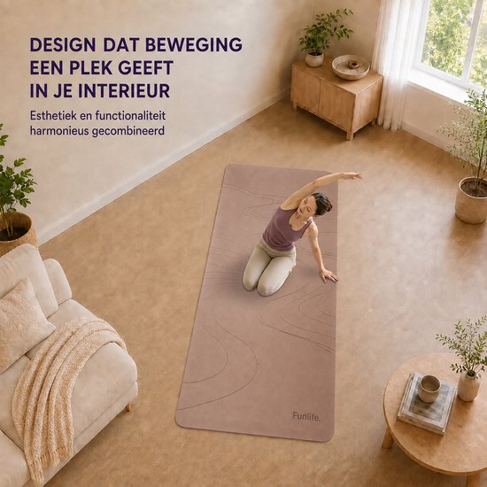 FunLife Yogamat 183 x 61 cm - 8 mm TPE Fitnessmat Antislip met Draagriem - voor Yoga, Pilates en Home Workout - Bruin — afbeelding 3