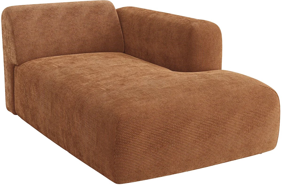 Vente-unique Chaise longue rechts met armleuning in terracotta fijn ribfluweel van Maison Céphy POGNI