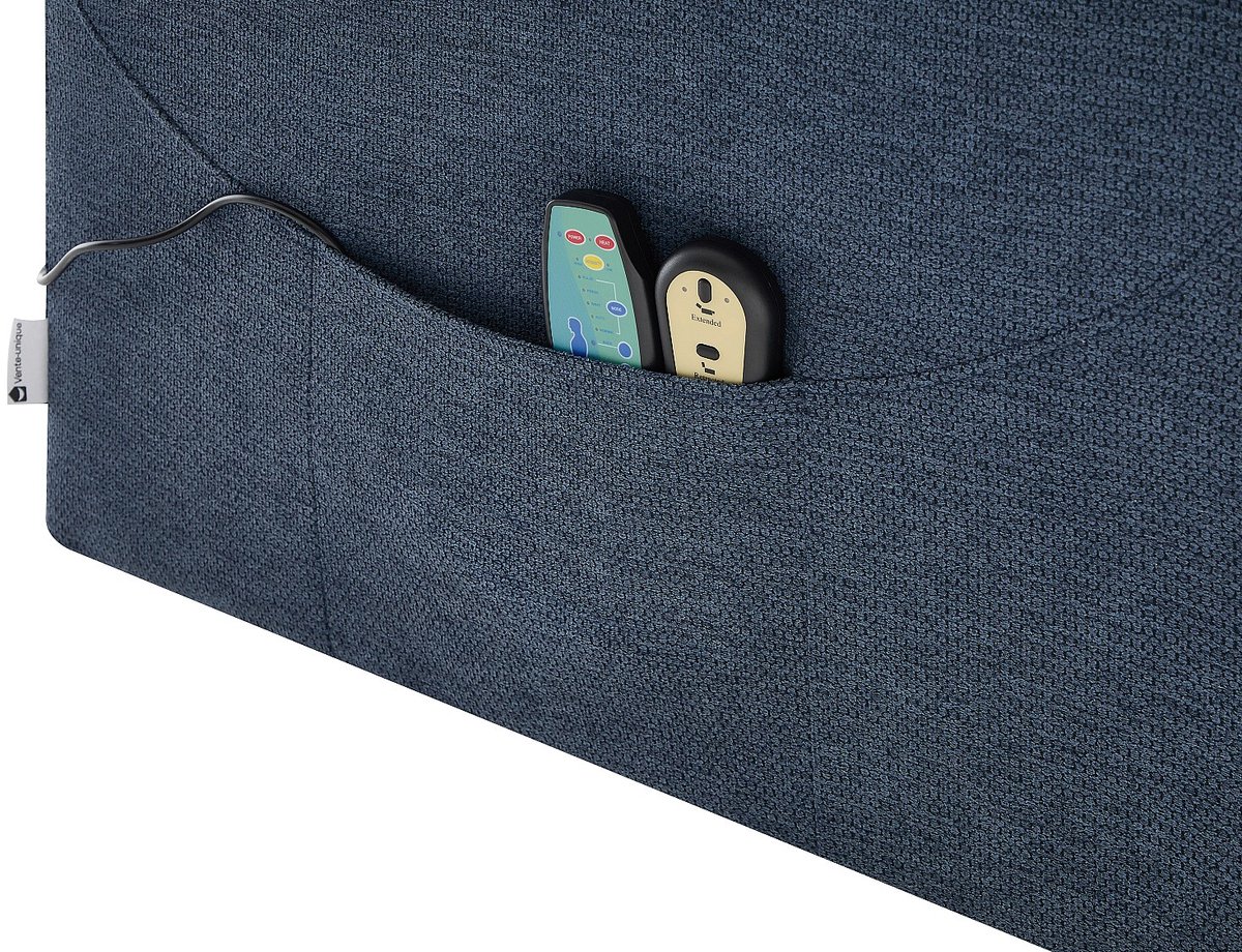 Vente-unique Masserend en verwarmend fauteuil in getextureerde stof met elektrische sta-op-hulp - Blauw - FLUNEL