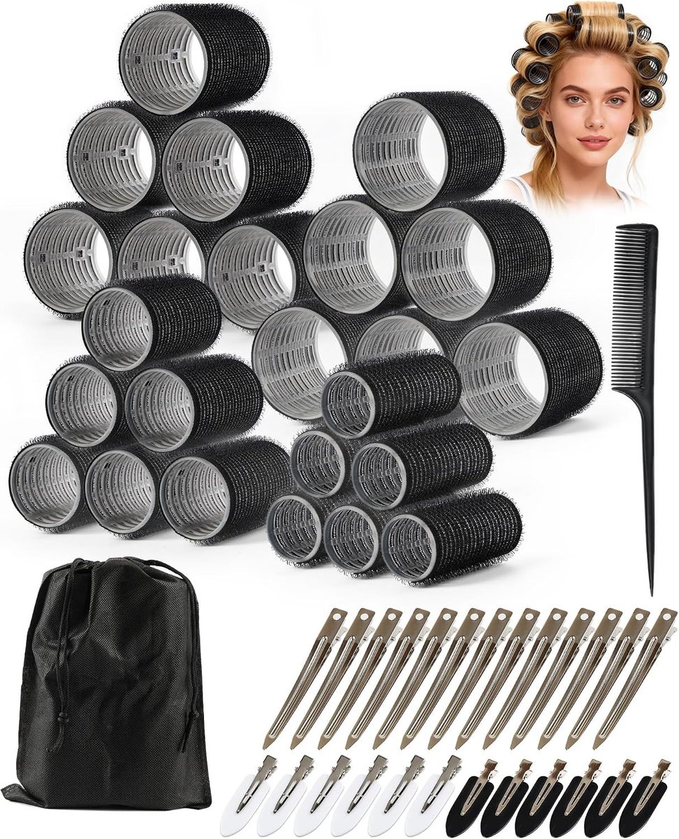Set van 50 Zelfklevende Haarrollers voor Perfecte Krullen en Volume - Zwart Haaraccessoires