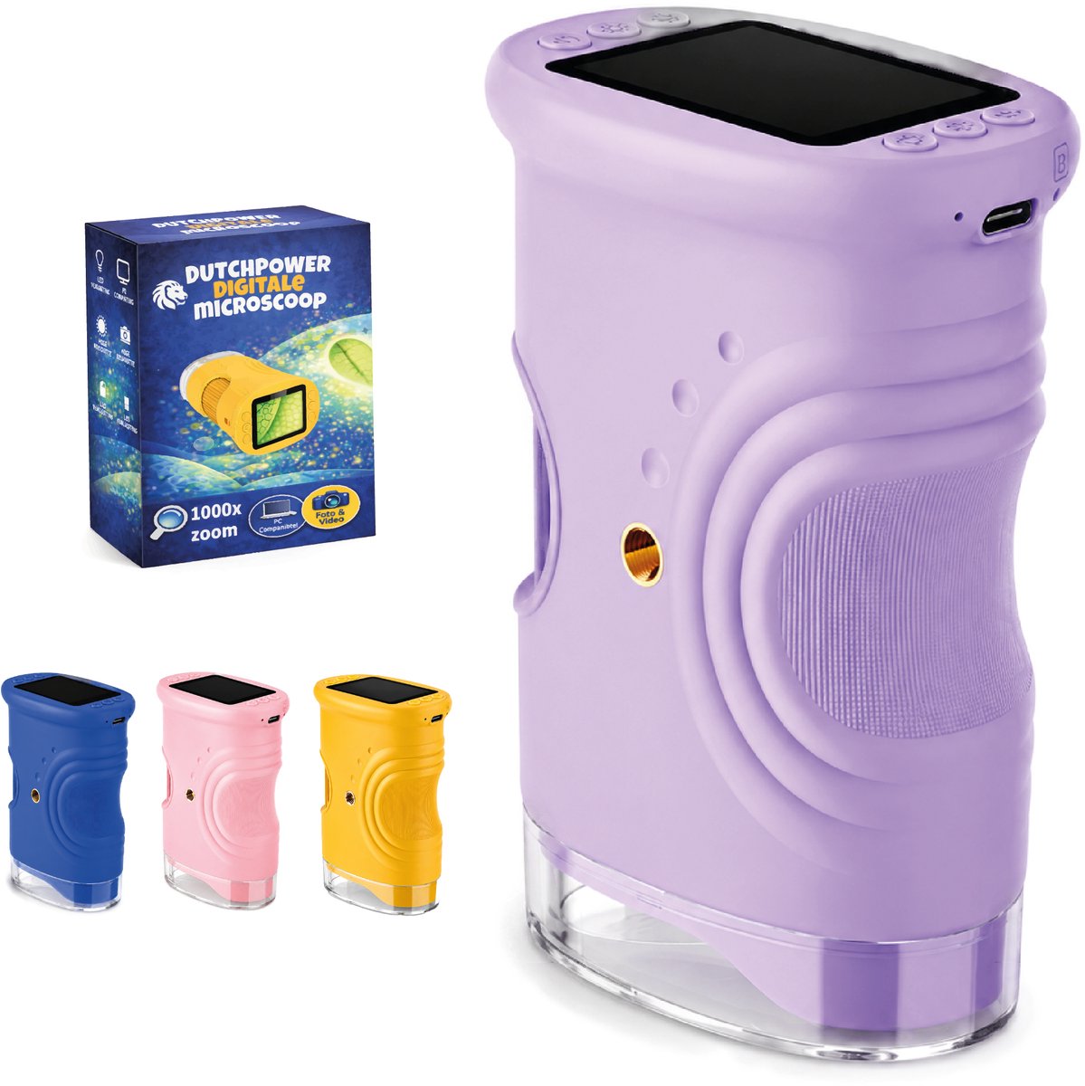 Digitale Microscoop 1000x-4K-voor Kinderen – Draagbare Handmicroscoop met Foto & Video – STEM Educatief Speelgoed voor Ontdekken in Tuin en Natuur – Geschikt voor 4 t/m 12 jaar-Paars