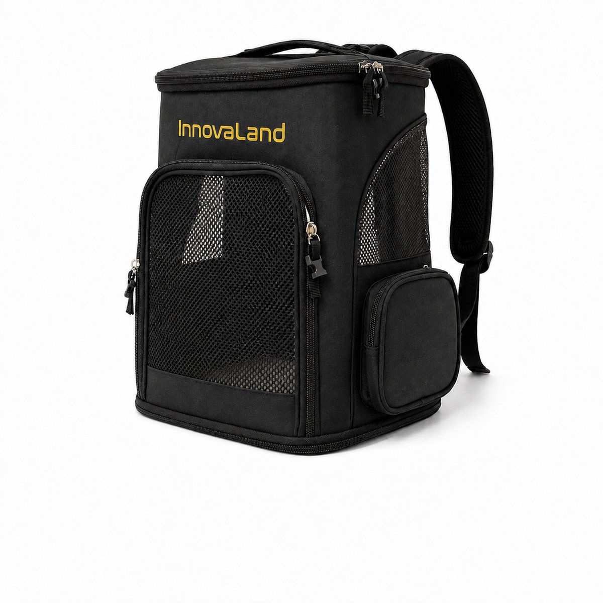 Innovaland Hondenrugzak en Kattenrugzak – Draagtas voor Hond en Kat – Huisdieren Rugzak – Ademend Mesh – Max. 8 kg – 40 x 33 x 26 cm – Zwart