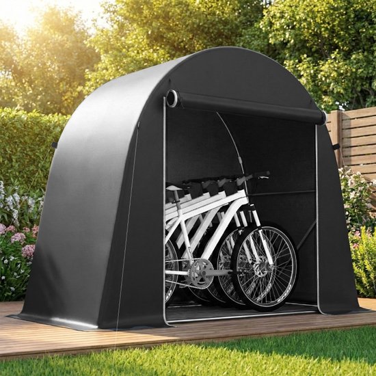 1 stuk - 8 x 4 voet tuin opslag tent - waterdichte fiets tent - met rollende gordijn rits deur en galvaniseerd metaal frame - donkergrijs — afbeelding 3