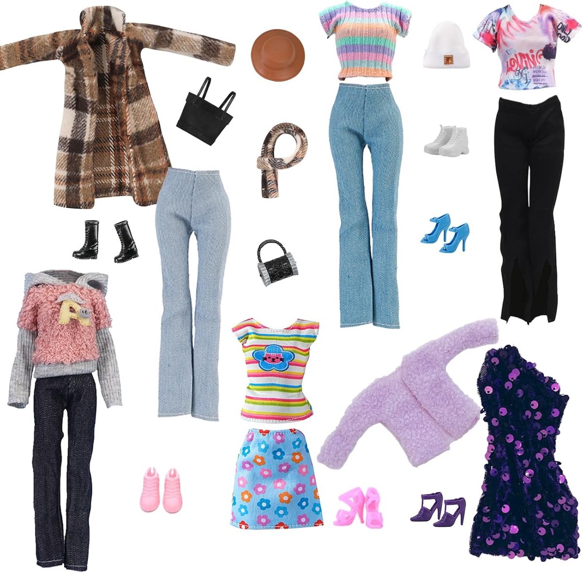 Complete set van 16 kledingstukken en accessoires voor 29.2 cm poppen, inclusief jassen, sportkleding, winteroutfits, casual mode, tassen, schoenen en hoeden, perfect cadeau voor meisjes