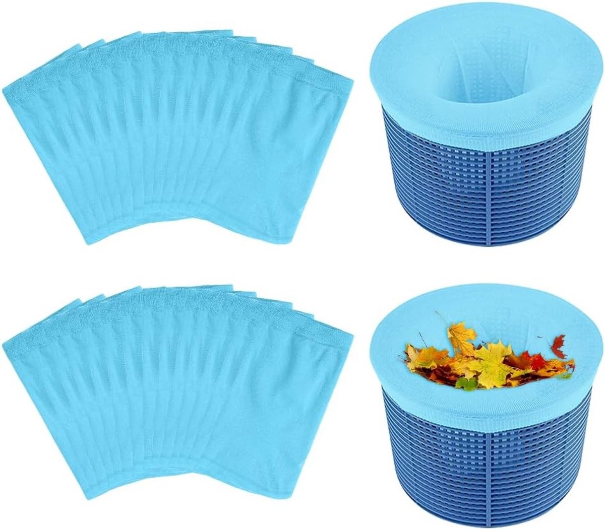 30 Stuks Herbruikbare Pool Skimmer Sokken - Nylon Filter Sokken voor het Verwijderen van Bladeren en Vuil, Ideaal voor Zwembaden en Oppervlakte Skimmers, Blauw