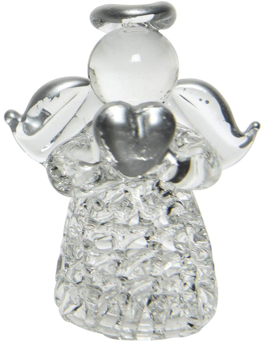Kaemingk kerstengel met hart glas transparant zilver 5 cm