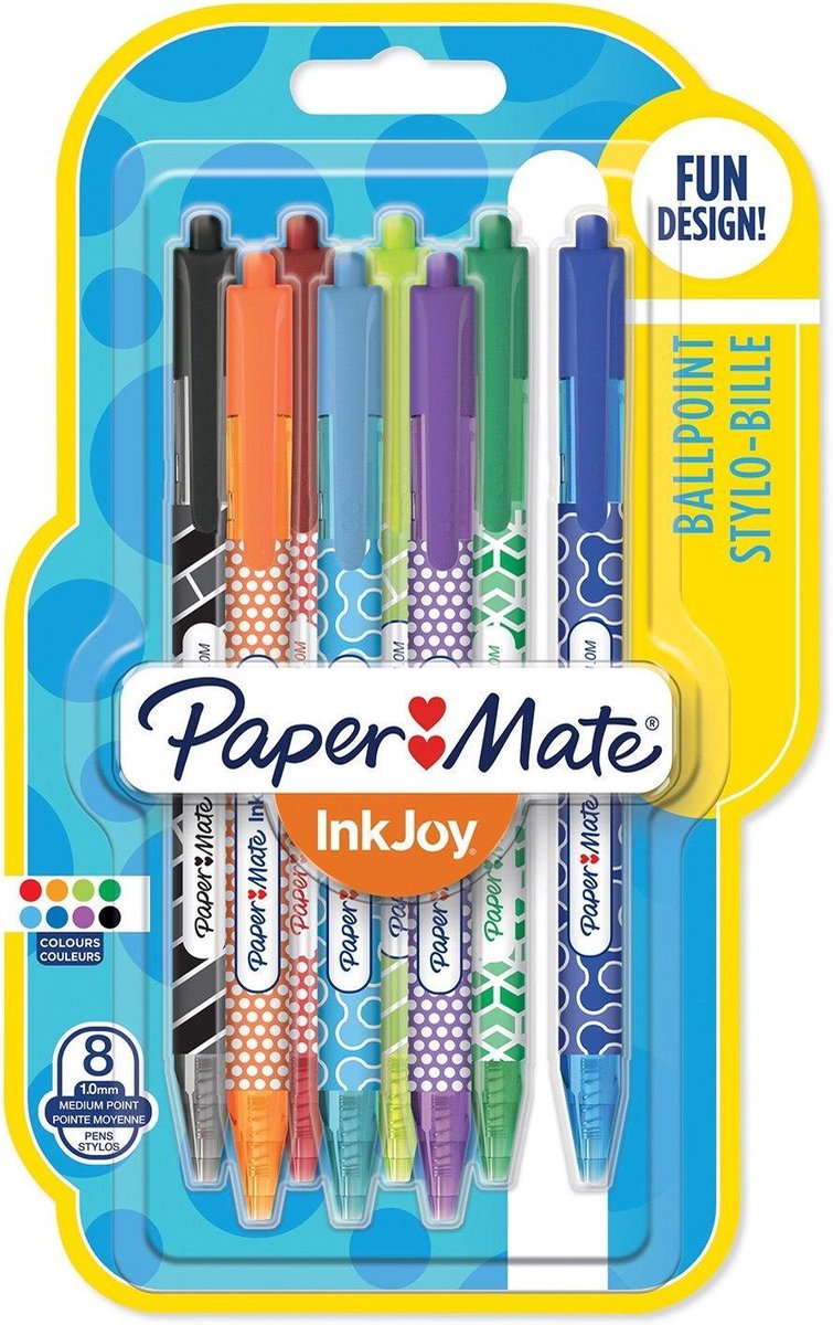 Paper Mate stylo bille InkJoy 100 RT, blister de 4 pièces en couleurs  assorties