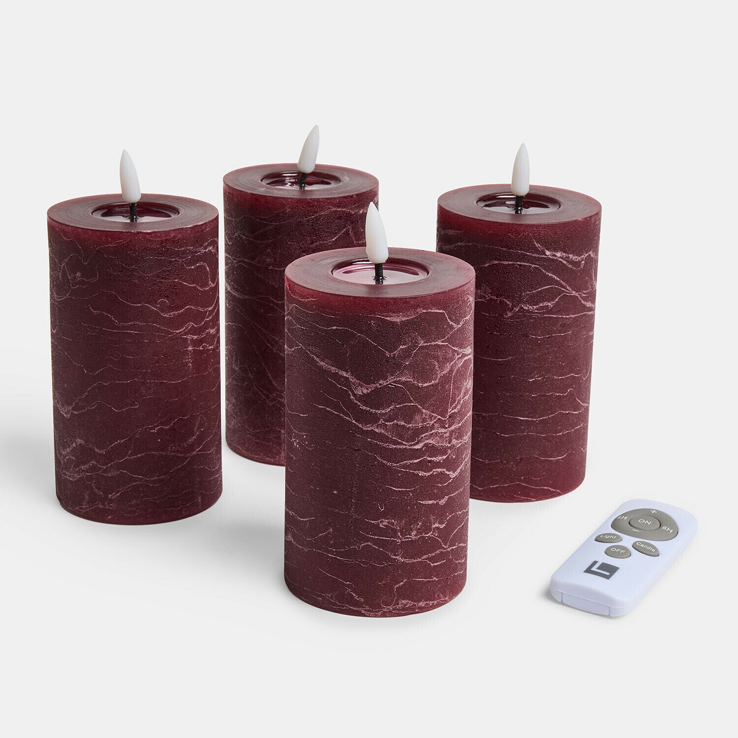 Loberon Ledstompkaars set van 4 Rimfalla bordeaux