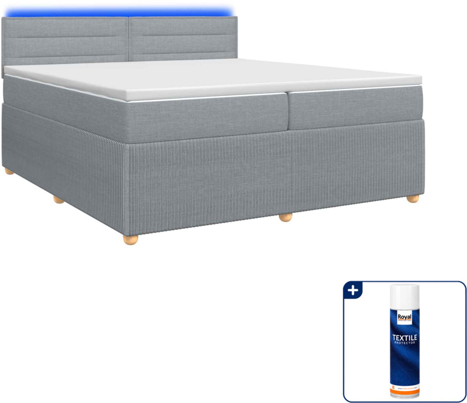vidaXL Boxspringbed - Super kingsize - 200 x 200 cm - lichtgrijs - Inclusief textielbeschermer 500 ml