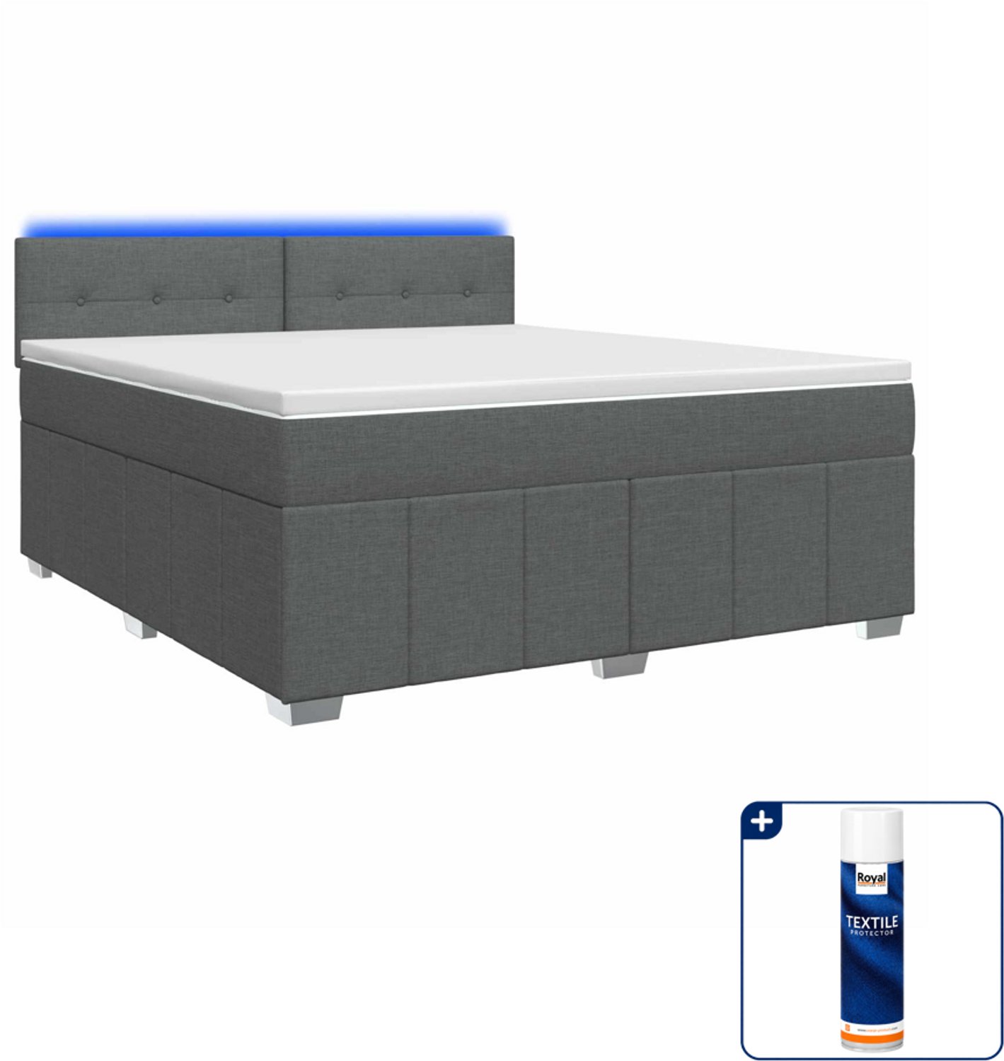 vidaXL boxspringbed - Small double - 140 x 200 cm - donkergrijs - Inclusief textielbeschermer 500 ml Donker Grijn