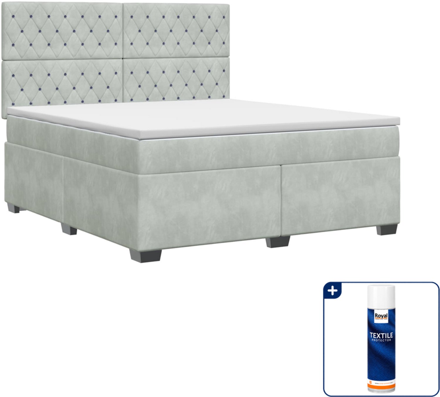 vidaXL boxspringbed - Kingsize 180 x 200 cm - lichtgrijs - Inclusief textielbeschermer 500 ml