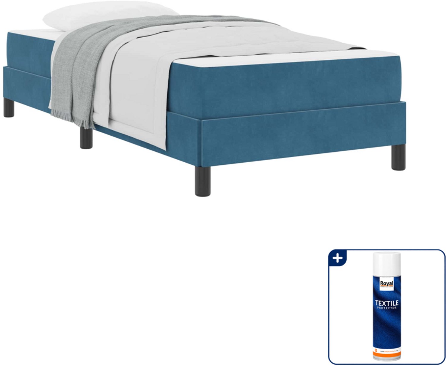 vidaXL boxspringbed met matras - 90 x 190 cm - stof - donkerblauw - Inclusief textielbeschermer 500 ml Zwart