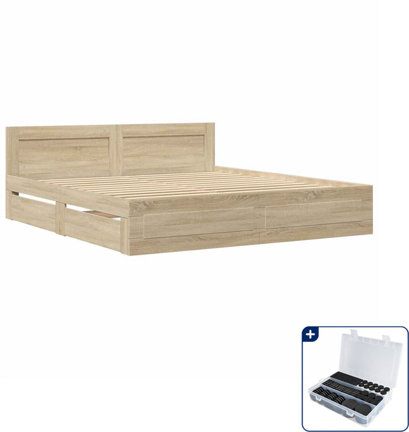vidaXL bedframe - 193 x 203 cm - bewerkt hout - sonoma - Inclusief antikrasvilt 177-delig Bruin