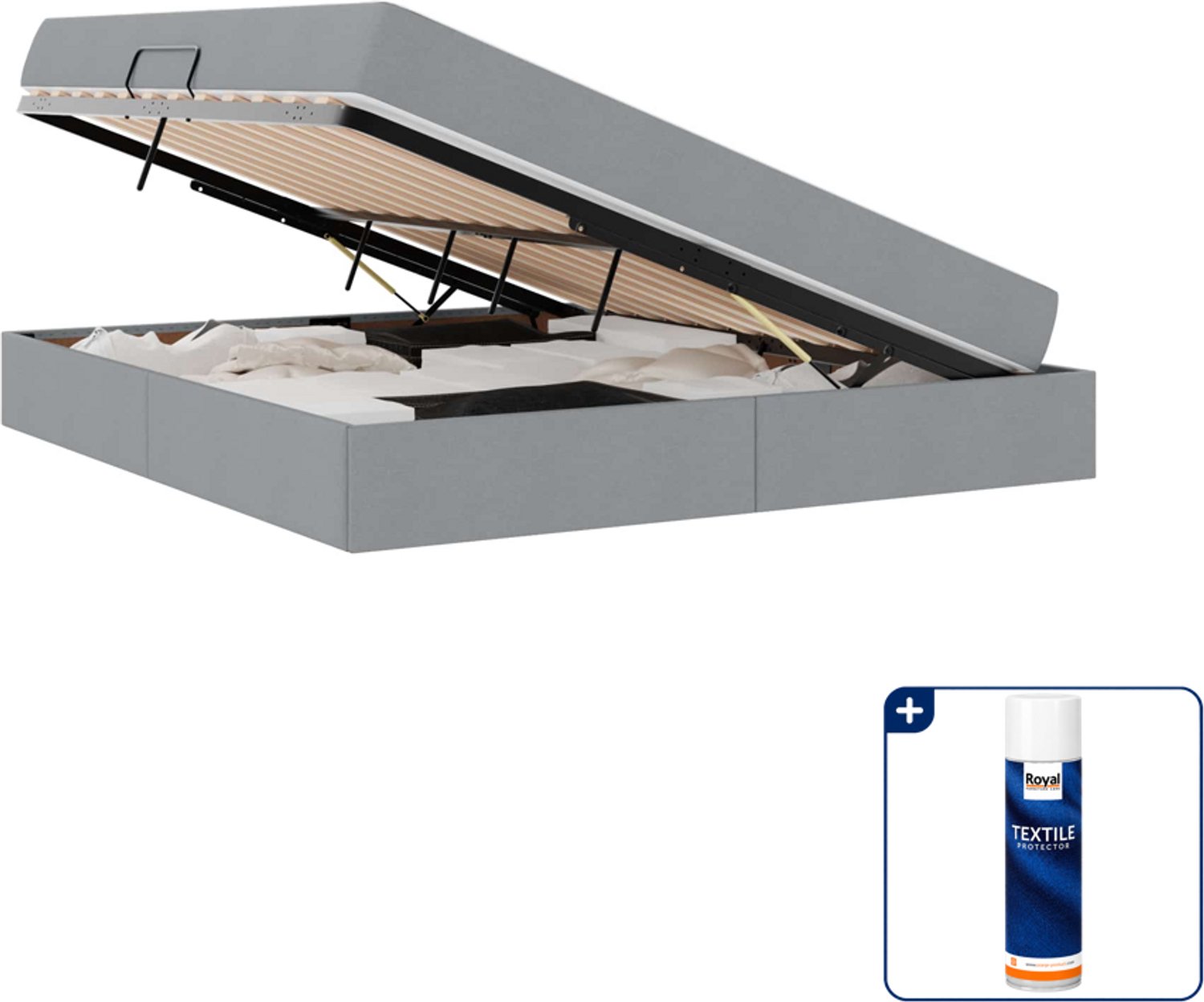 vidaXL Queensize opbergbed met matras - 160 x 200 cm - lichtgrijs - Inclusief textielbeschermer 500 ml Wit