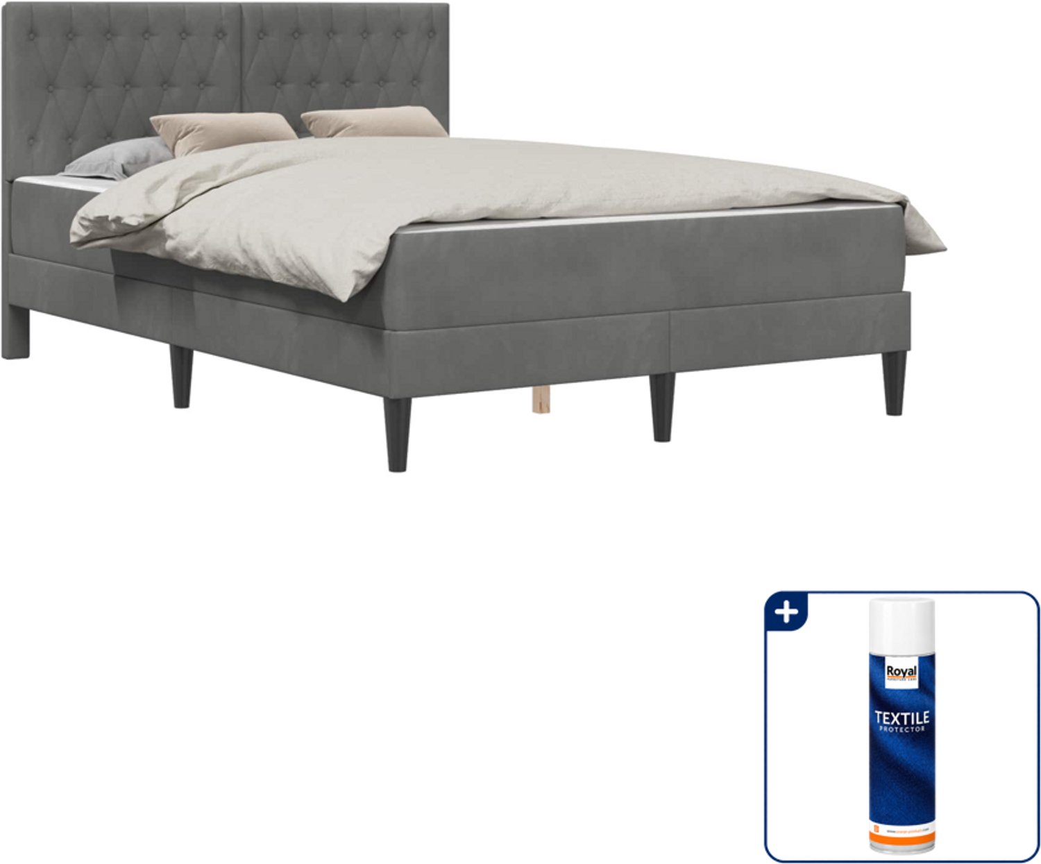 vidaXL bedframe met matras - Small double 140 x 200 cm - donkergrijs - Inclusief textielbeschermer 500 ml