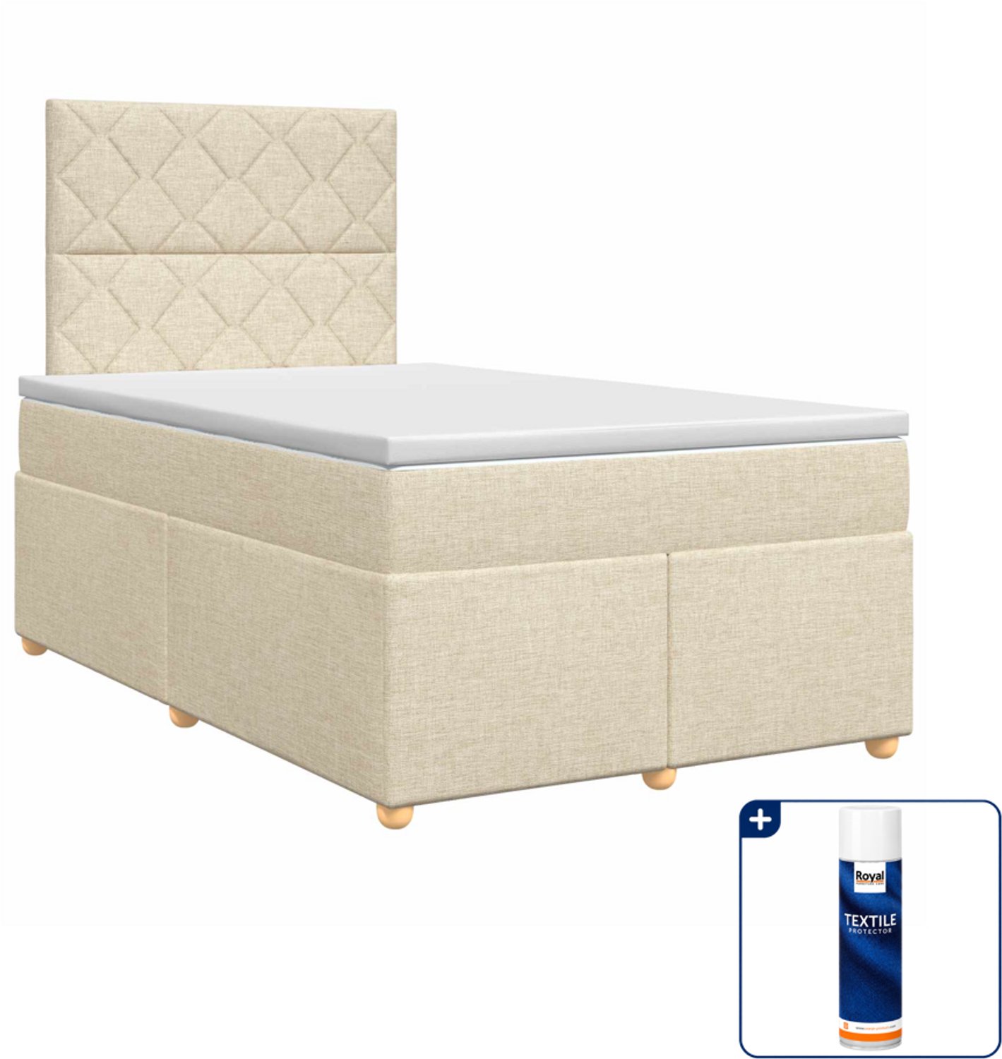 vidaXL Boxspringbed met matras - 120 x 200 cm - crèmekleurig - Inclusief textielbeschermer 500 ml