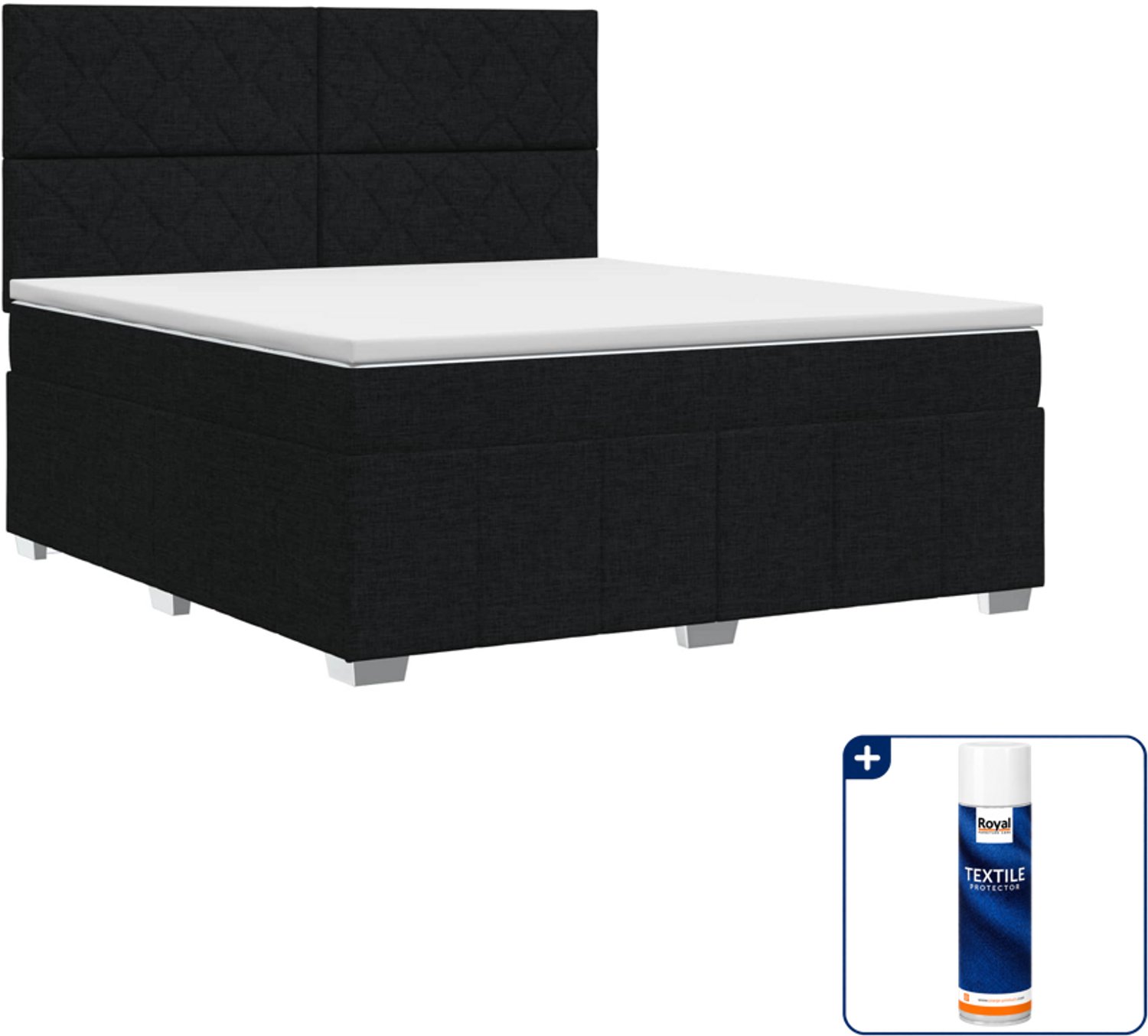 vidaXL Kingsize boxspringbed met matras 180 x 200 cm - zwart - Inclusief textielbeschermer 500 ml