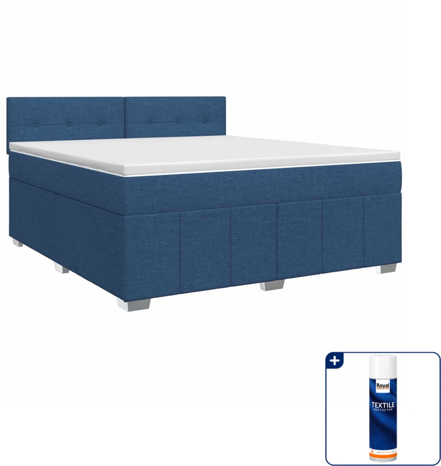 vidaXL Boxspringbed - 140 x 190 cm - blauw - Inclusief textielbeschermer 500 ml