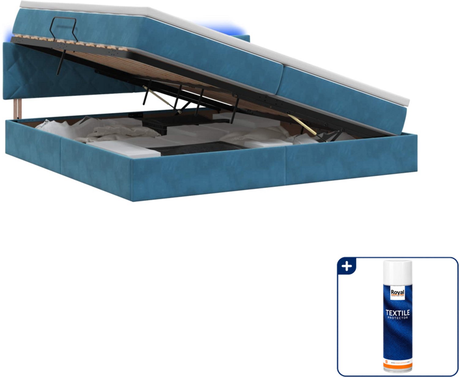 vidaXL LED opslagbed - 200 x 200 cm - fluweel - donkerblauw - Inclusief textielbeschermer 500 ml