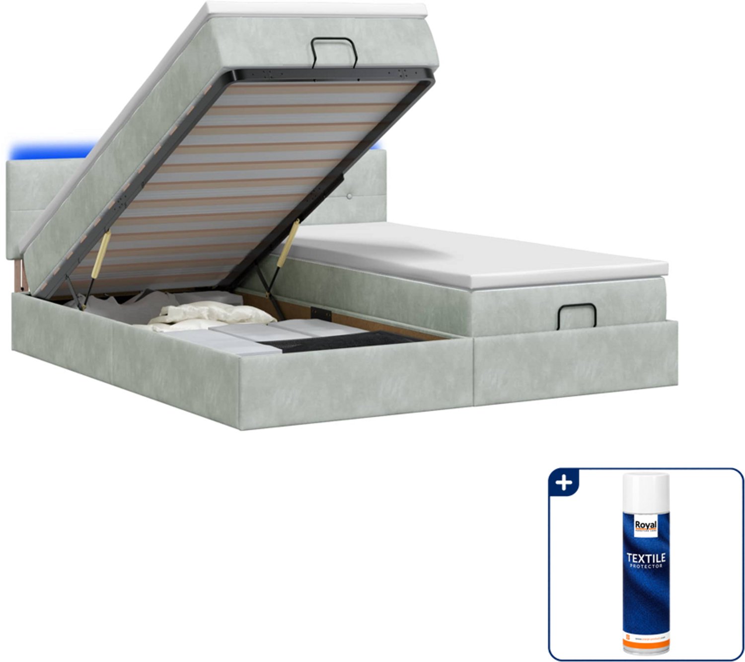 vidaXL Queensize bed met matras en LED - 160 x 200 cm - lichtgrijs - Inclusief textielbeschermer 500 ml