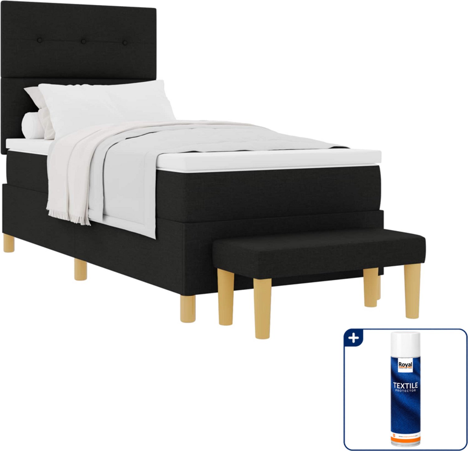 vidaXL boxspring met matras en bank - 100 x 200 cm - zwart - Inclusief textielbeschermer 500 ml