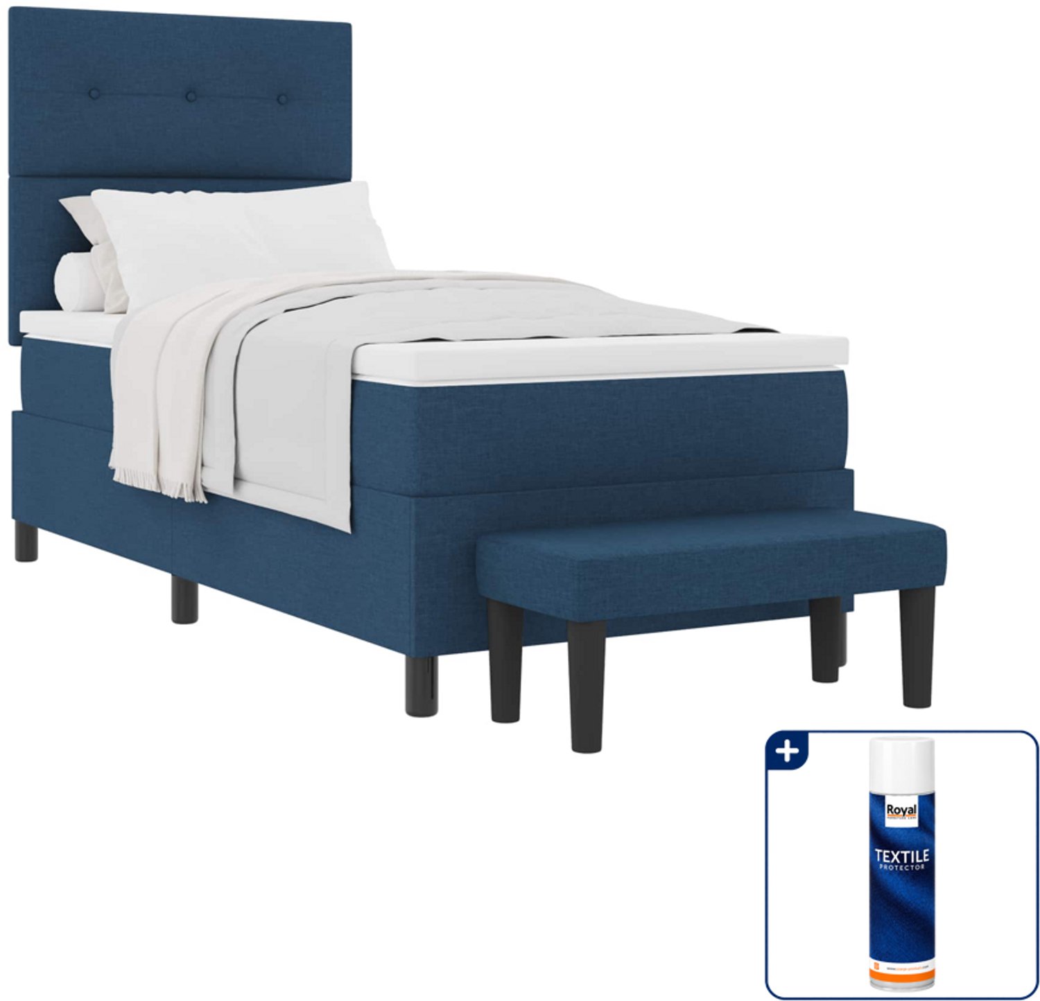 vidaXL boxspringbed - 90 x 200 cm - stof - blauw - Inclusief textielbeschermer 500 ml
