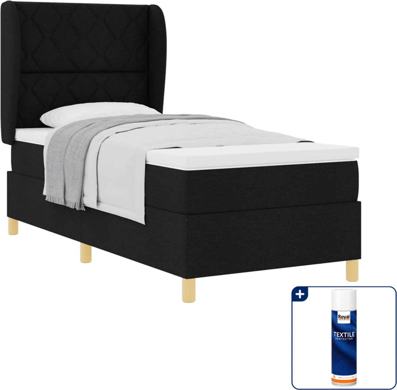 vidaXL boxspringbed - 90 x 200 cm - stof - zwart - Inclusief textielbeschermer 500 ml