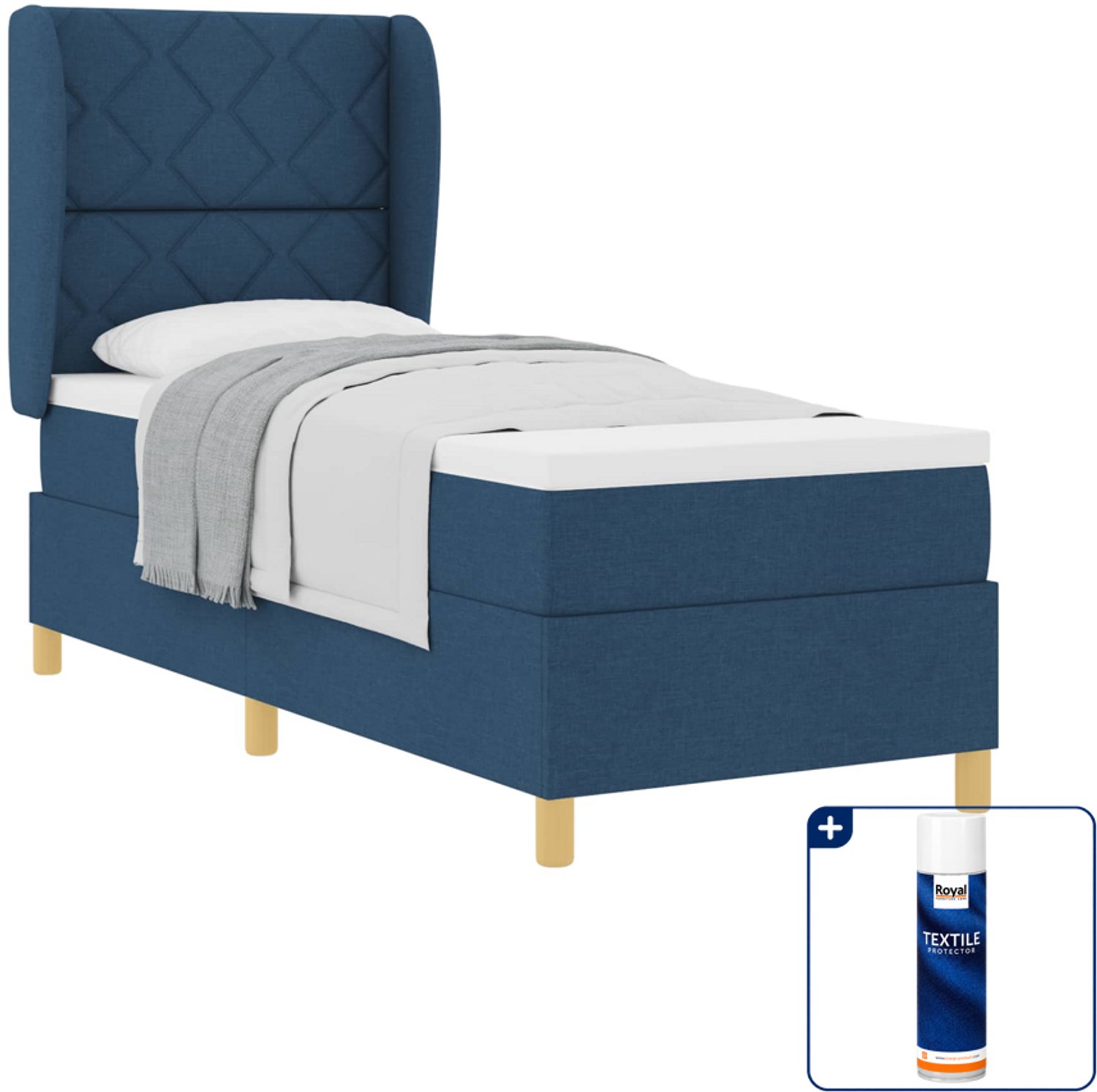 vidaXL boxspringbed - 80 x 200 cm - blauw - Inclusief textielbeschermer 500 ml