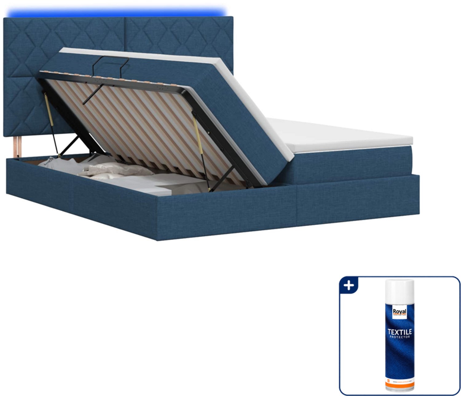 vidaXL led opbergbed met matras - 200 x 200 cm - blauw - Inclusief textielbeschermer 500 ml