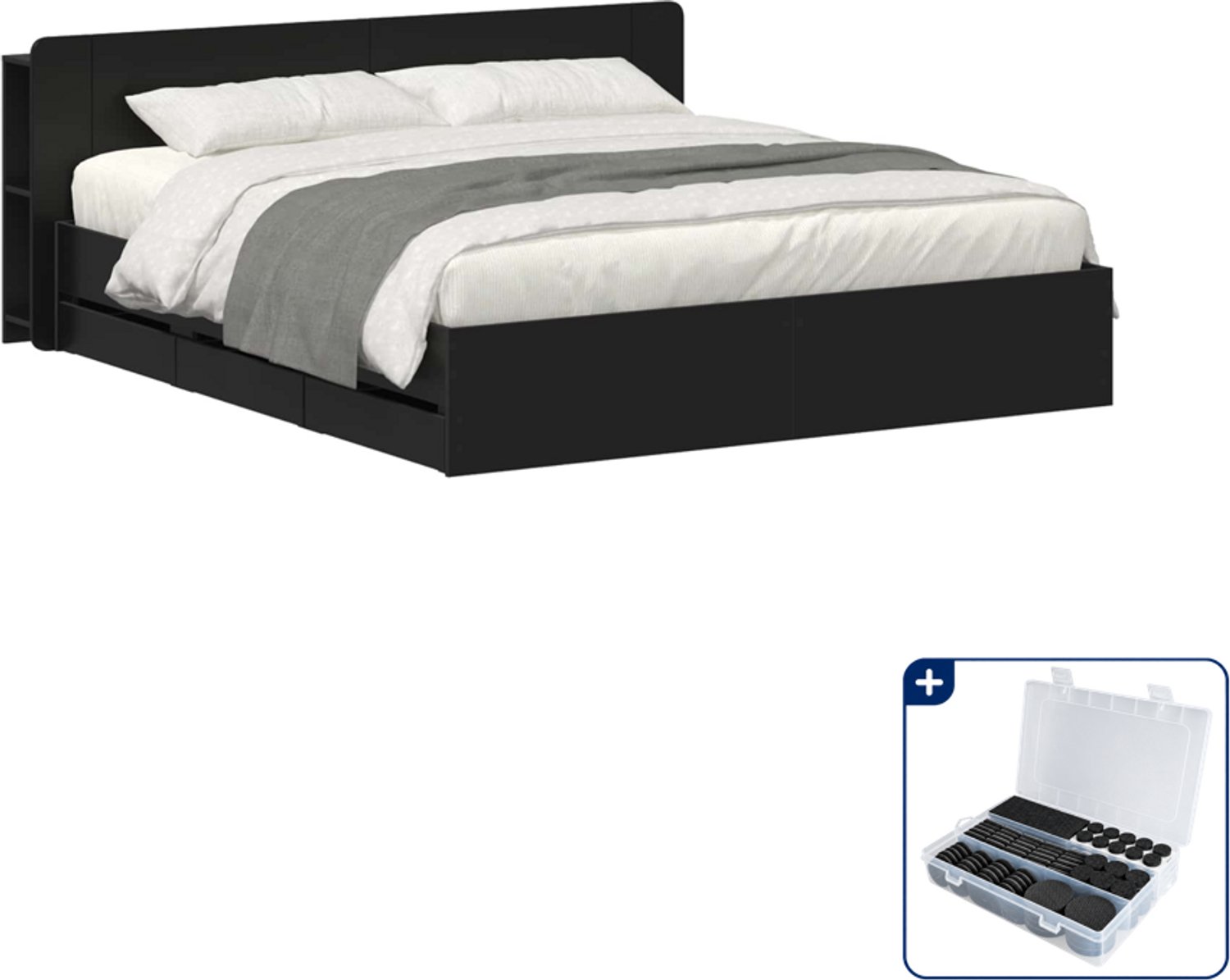 vidaXL Bedframe Kingsize 180 x 200 cm - zwart - Inclusief antikrasvilt 177-delig