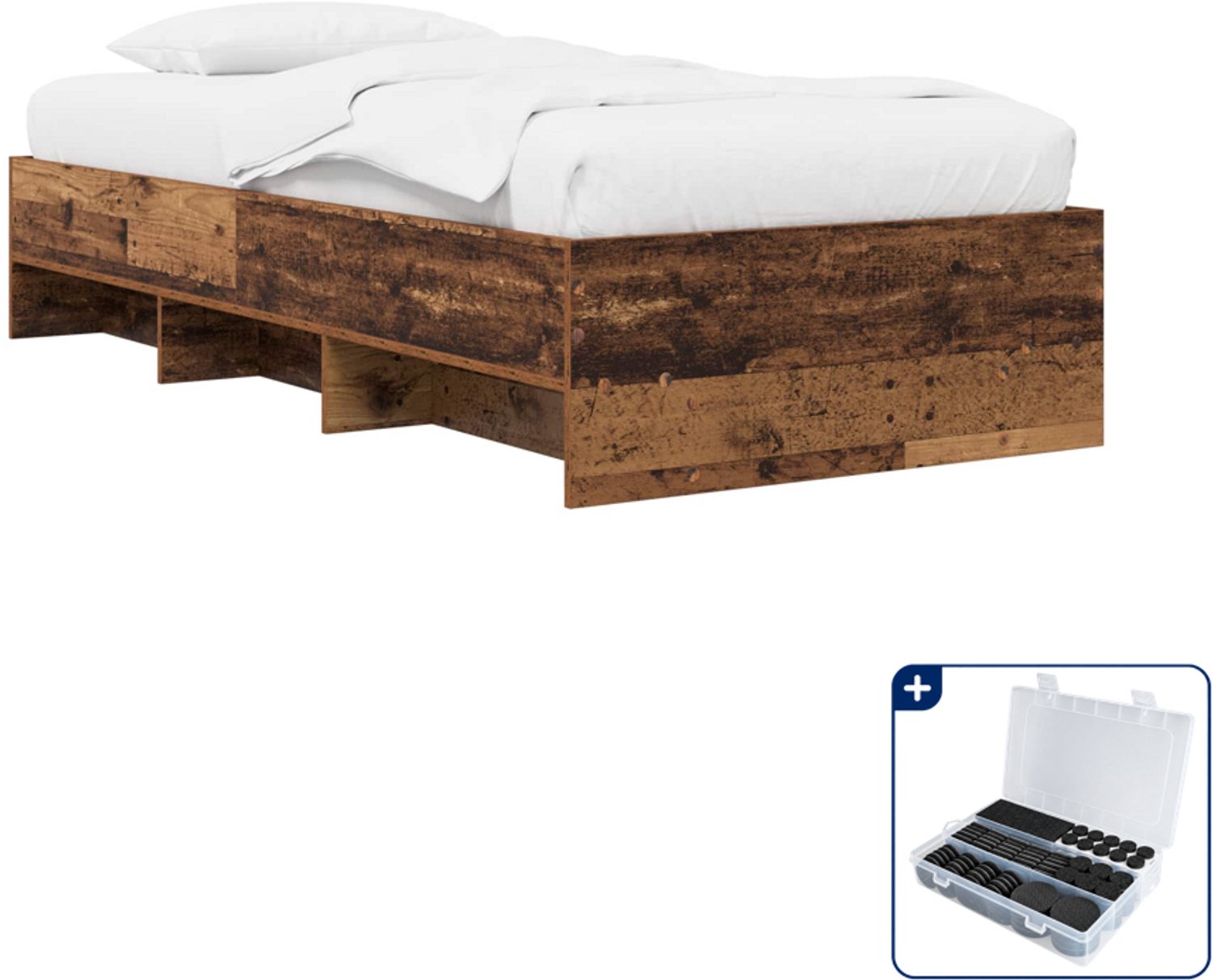 vidaXL bedframe - 80 x 200 cm - bewerkt hout - oud hout - Inclusief antikrasvilt 177-delig Bruin