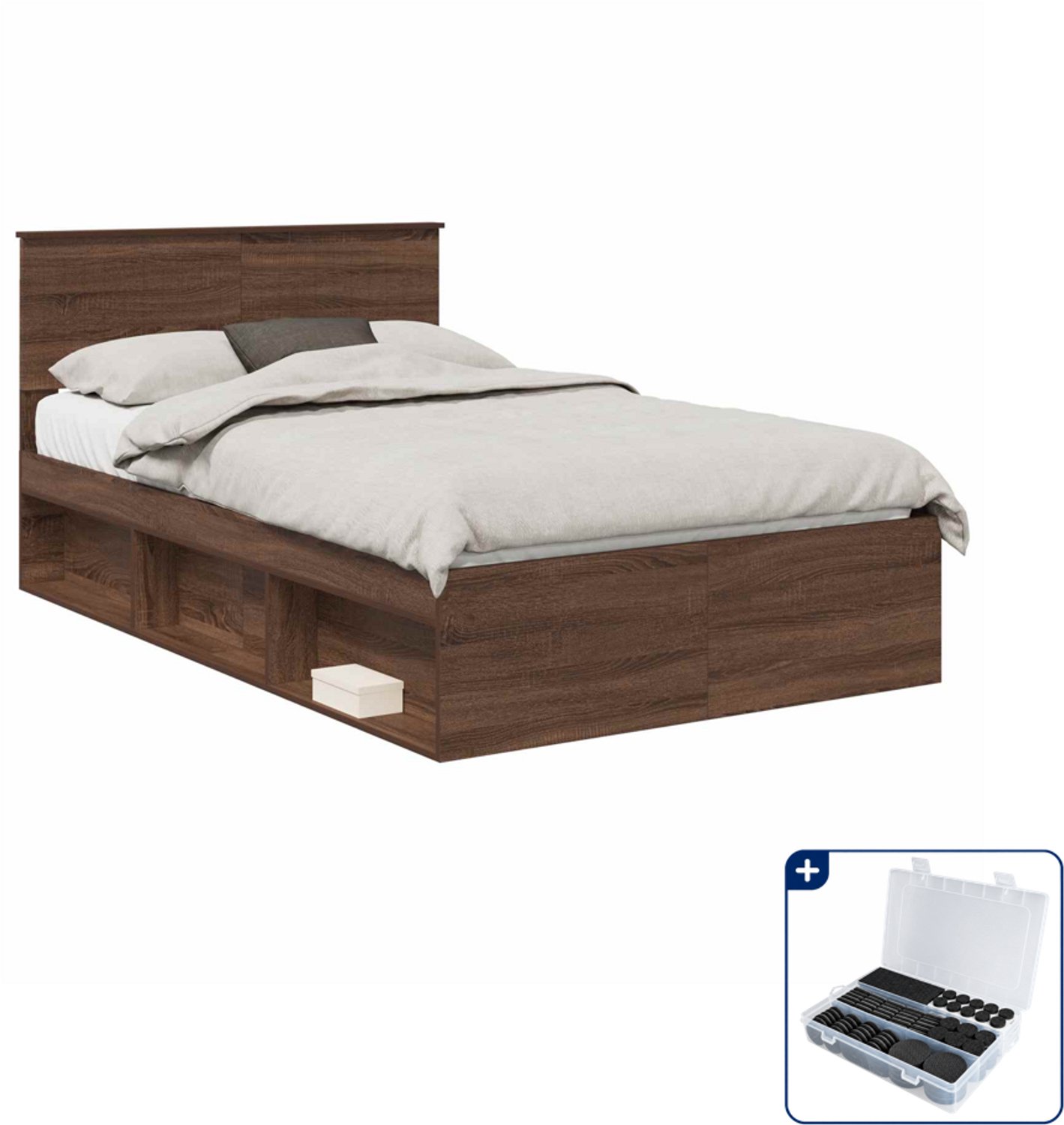 vidaXL bedframe - 120 x 190 cm - bruin eiken - Inclusief antikrasvilt 177-delig