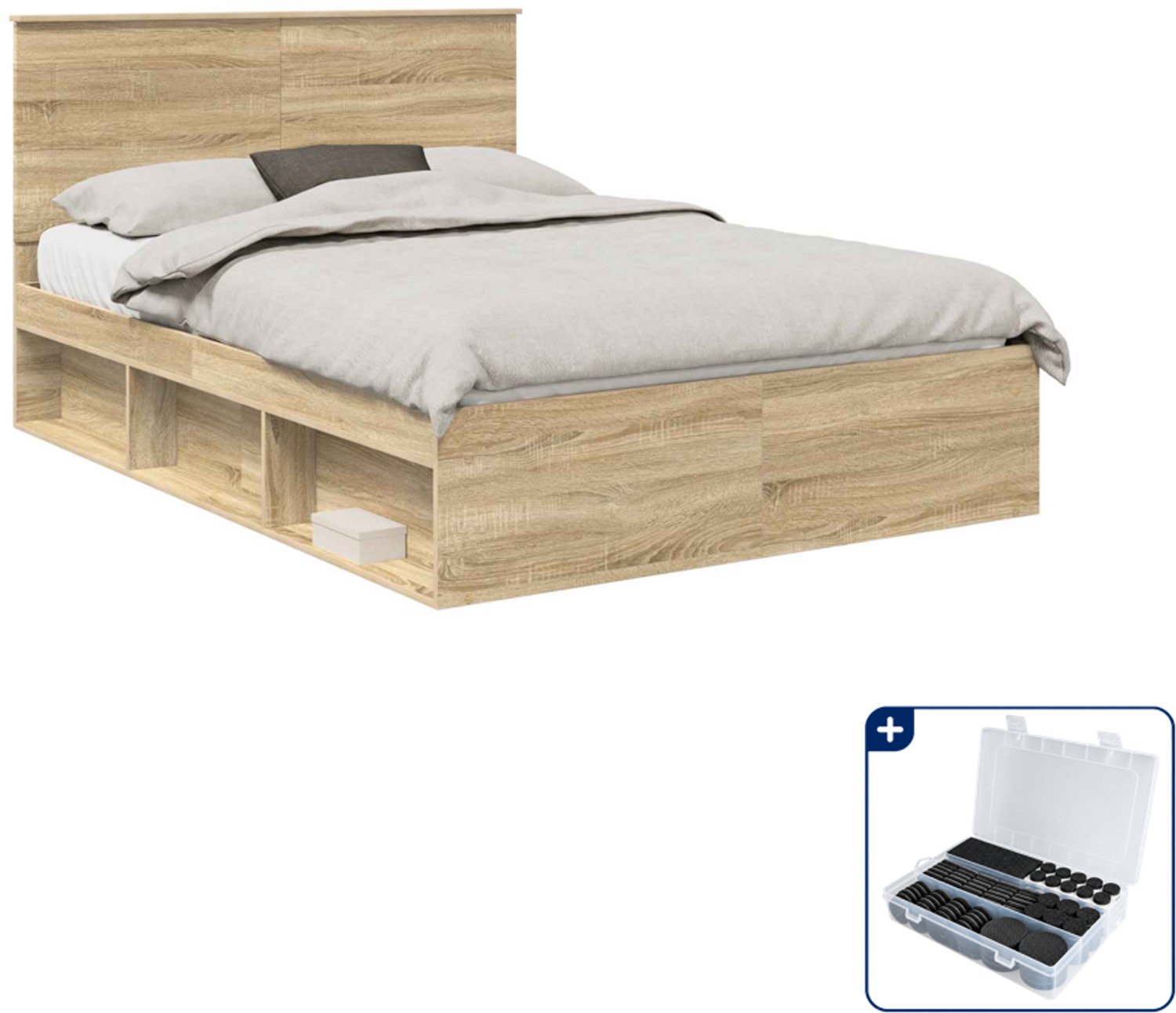 vidaXL bedframe Small double - 140 x 200 cm - Sonoma - Inclusief antikrasvilt 177-delig Grijs