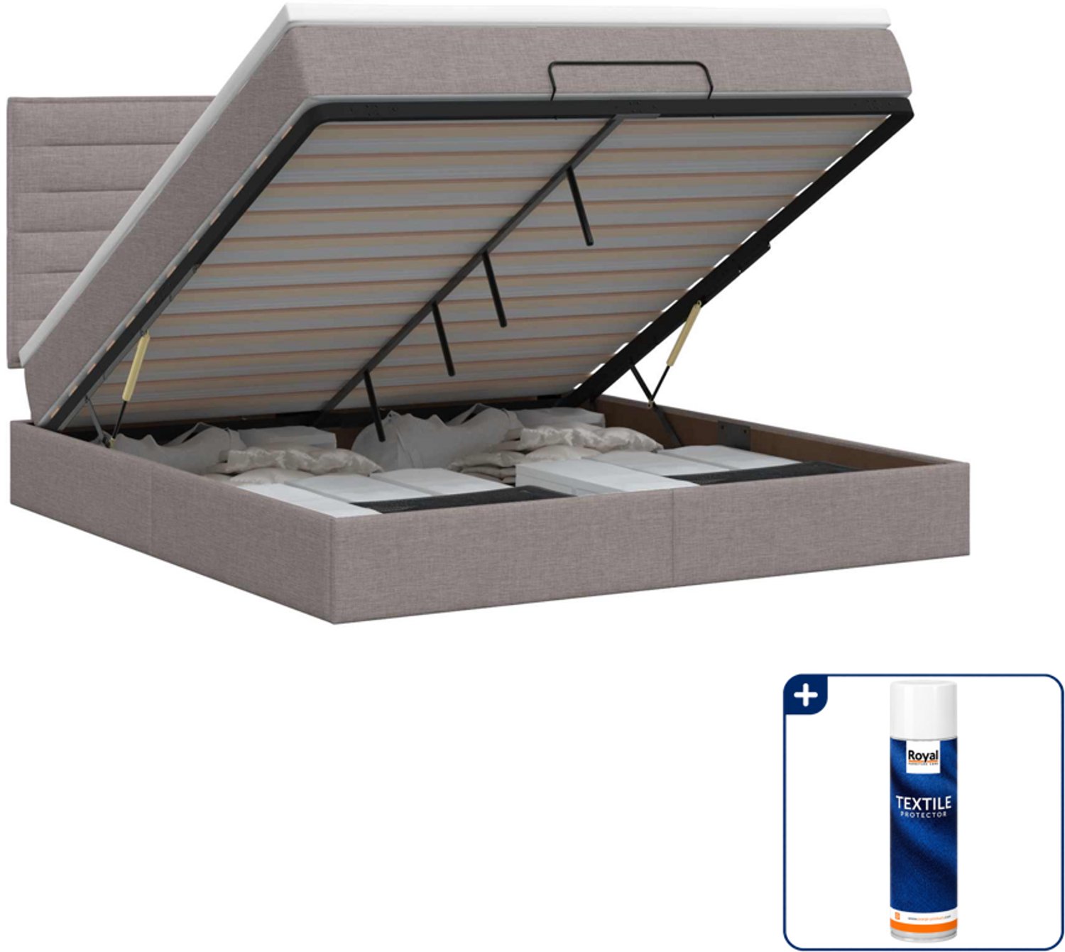 vidaXL ottoman bed - Small double - 140 x 200 cm - taupe - Inclusief textielbeschermer 500 ml