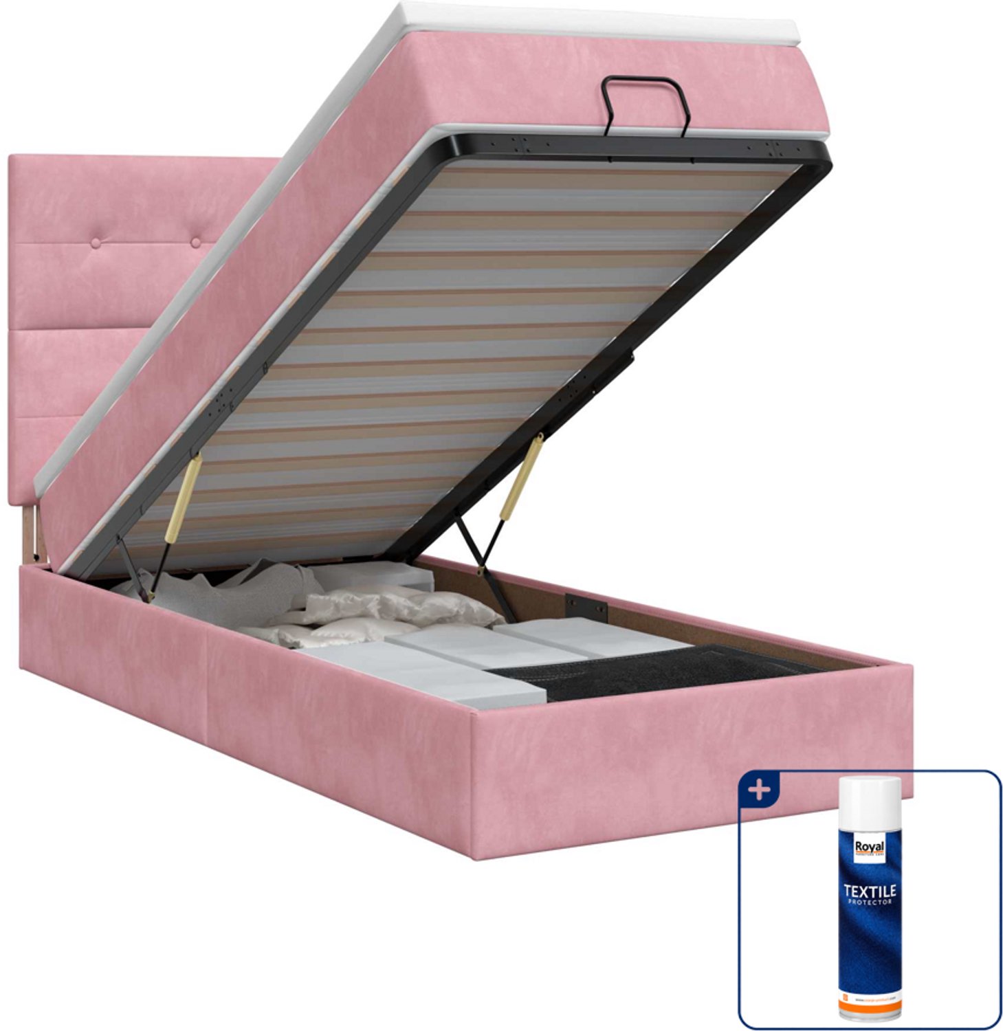 vidaXL ottoman bed met matras - 80 x 200 cm - fluweel - roze - Inclusief textielbeschermer 500 ml