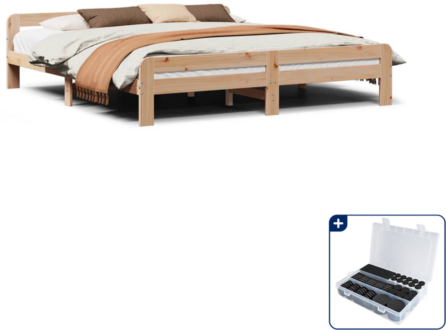 vidaXL Bedframe - 200 x 200 cm - massief grenenhout - Inclusief antikrasvilt 177-delig Bruin